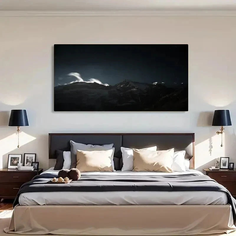 Mountains Moonlight Dark Night Wall Art Canvas Office Home Room Framed 120x60cm
