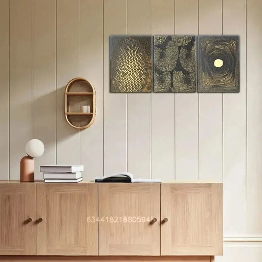 3pcs , Golden dots decorative poster, abstract art Metal Print Ready to Hang Art