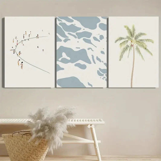 3pcs Abstract Palm Trees Beach Metal Print Ready to Hang Art