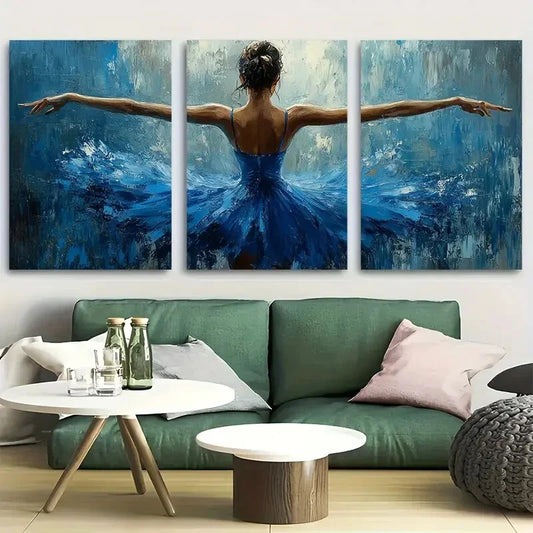 3pcs Vibrant Ballerina Dance Studio Metal Print Ready to Hang Art