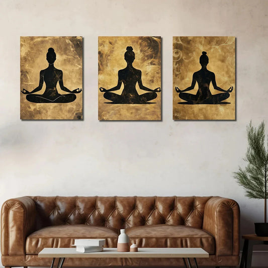 3pcs Black And Golden Abstract Design Metal Print Ready to Hang Art