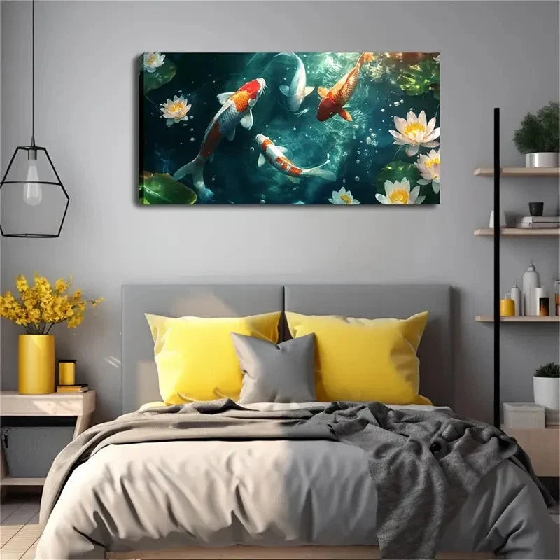 Colorful Koi Swimming The Water Wall Art Canvas Office Home Room Framed 80x45cm