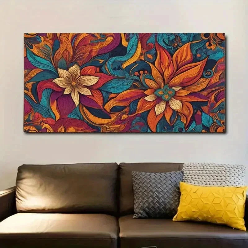 Vibrant Abstract Floral Wall Art wall canvas office home room framed 120x60cm