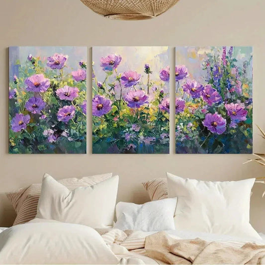 3pcs Vibrant Purple Flower Lavender Bloom Metal Print Ready to Hang Art