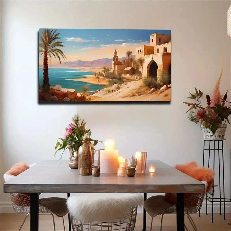 Historic Earth Houses & Lakes Wall Art Canvas Office Home Room Framed 120x60cm