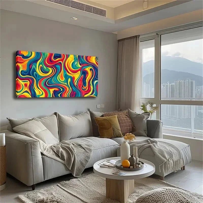 Dynamic Swirls & Fluid Shapes Wall Art Canvas Office Home Room Framed 120x60cm