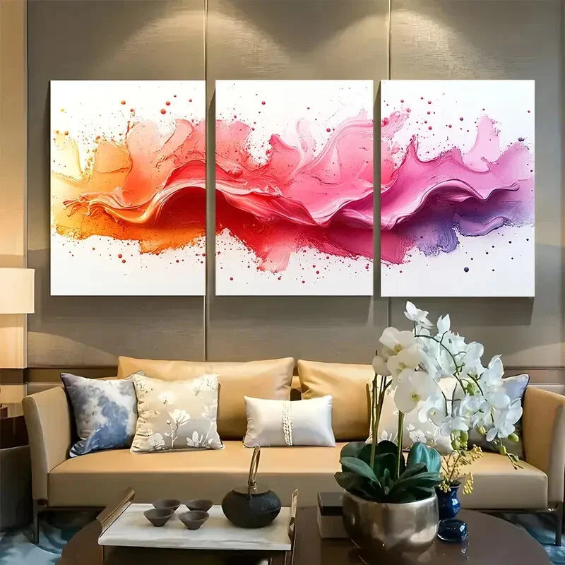 3pcs Modern Pink Abstract with Splatter Design Metal Print Ready to Hang Art