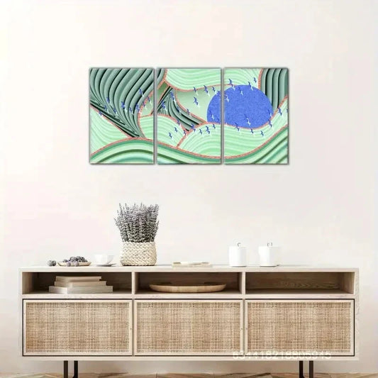 3pcs Flying Birds & Golden Sun Design, Metal Print Ready to Hang Art