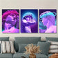 3pcs Art neon David sculpture, purple aesthetic Metal Print Ready to Hang Art
