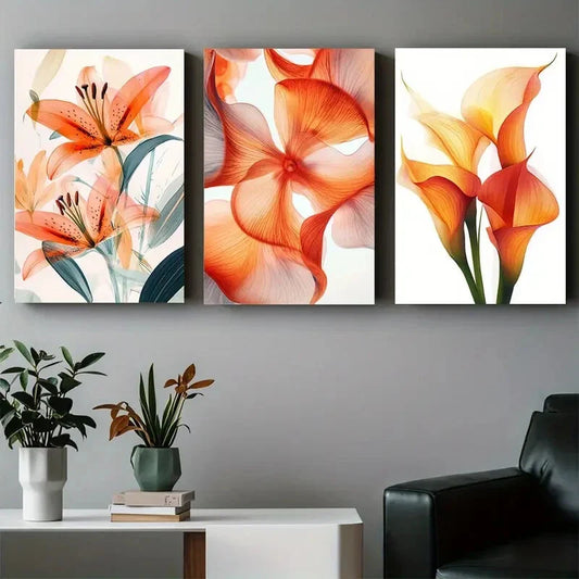 3pcs Abstract Style Red Flower Metal Print Ready to Hang Art