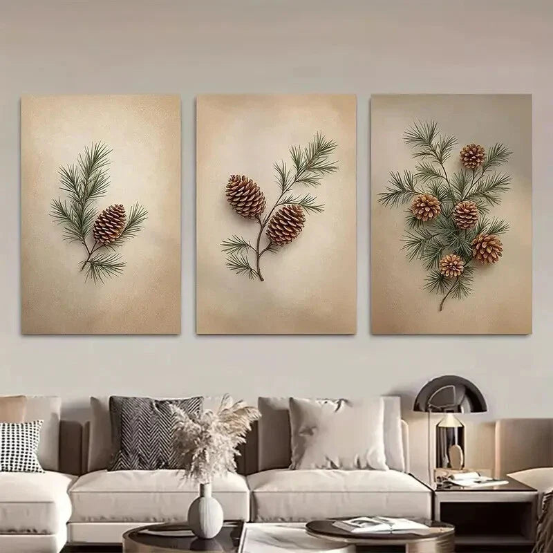 3pcs Minimalist Botanical Prints Featuring Pine Metal Print Ready to Hang Art
