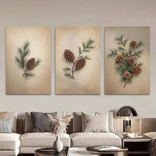 3pcs Minimalist Botanical Prints Featuring Pine Metal Print Ready to Hang Art