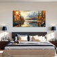 Golden Trees Snowy Peaks Autumn Wall Art Canvas Office Home Room Framed 80x45cm