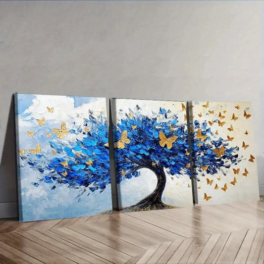 3pcs An abstract tree with golden leaves  Wall Art Set Canvas Framed 40x60cm - High Quality Print 100% Australian Made Wall Canvas Ready to Hang