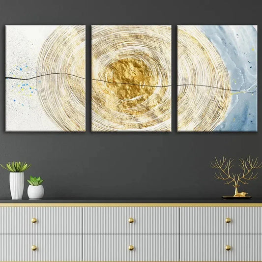 3pcs Minimalist Golden Vortex Design Metal Print Ready to Hang Art