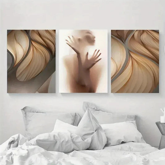 3pcs Abstract Flowing Curves Modern Design Metal Print Ready to Hang Art