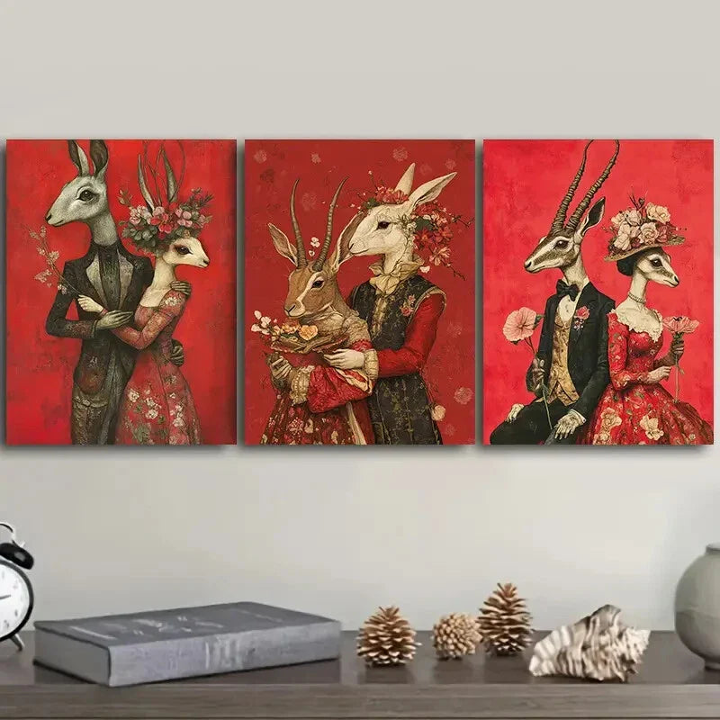 3pcs Mr. Rabbit, And Mrs Rabbit Couple Wall Art Set Canvas Framed 40x60cm - High Quality Print 100% Australian Made Wall Canvas Ready to Hang