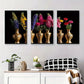 3pcs Colorful Flowers in Golden Vases Metal Print Ready to Hang Art