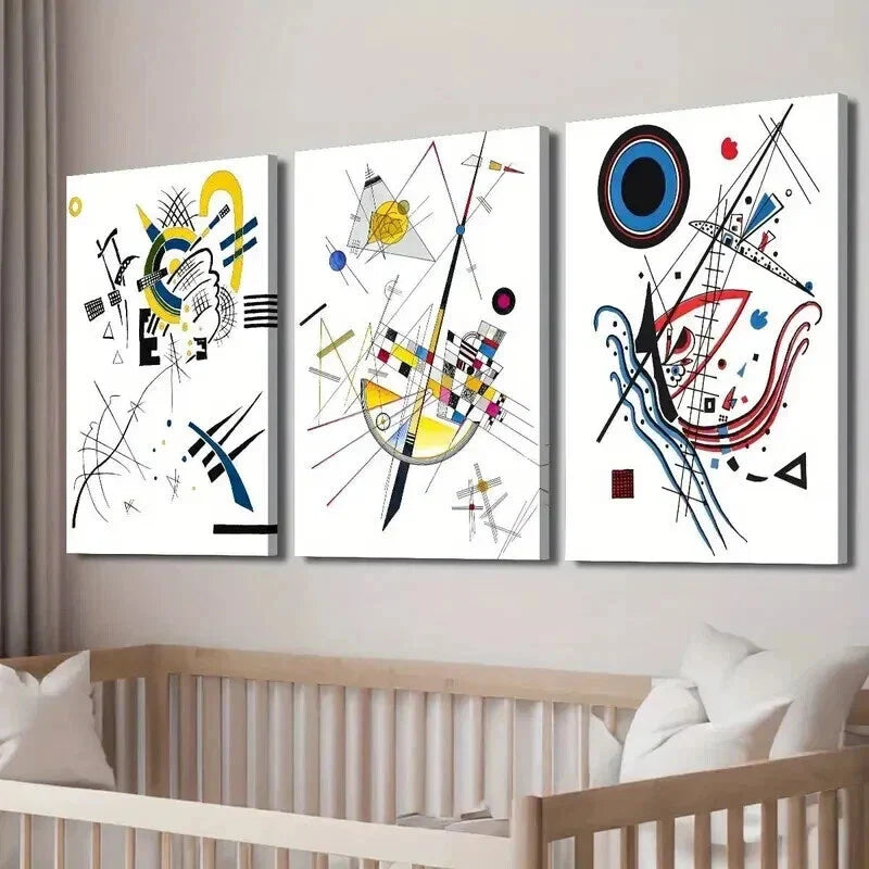 3pcs Wassily Kandinsky Geometric Abstract Wall Art Set Canvas Framed 40x60cm - High Quality Print 100% Australian Made Wall Canvas Ready to Hang