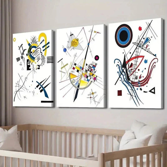 3pcs Wassily Kandinsky Geometric Abstract Wall Art Set Canvas Framed 40x60cm - High Quality Print 100% Australian Made Wall Canvas Ready to Hang