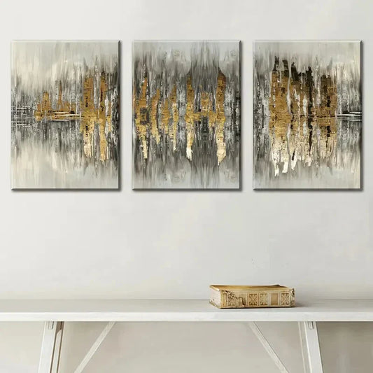 3pcs abstract line print Golden art, Metal Print Ready to Hang Art