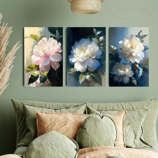 3pcs Beautiful Flowers Painting Creative Metal Print Ready to Hang Art