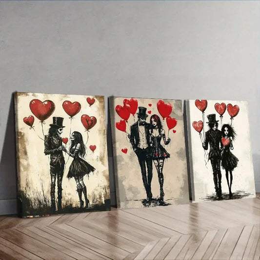 3pcs Gothic Zombie Couples Theme Waterproof Wall Art Set Canvas Framed 40x60cm - High Quality Print 100% Australian Made Wall Canvas Ready to Hang
