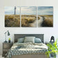 3pcs Serene Coastal Landscape with Golden Grasses Metal Print Ready to Hang Art