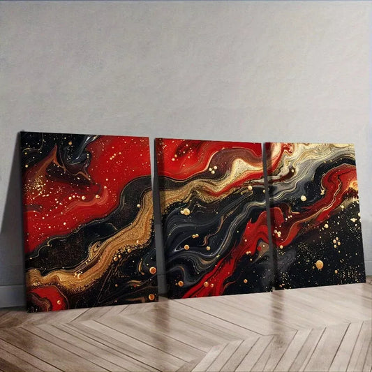 3pcss Black And Red Ink Abstract Wall Art Set Canvas Framed 40x60cm - High Quality Print 100% Australian Made Wall Canvas Ready to Hang