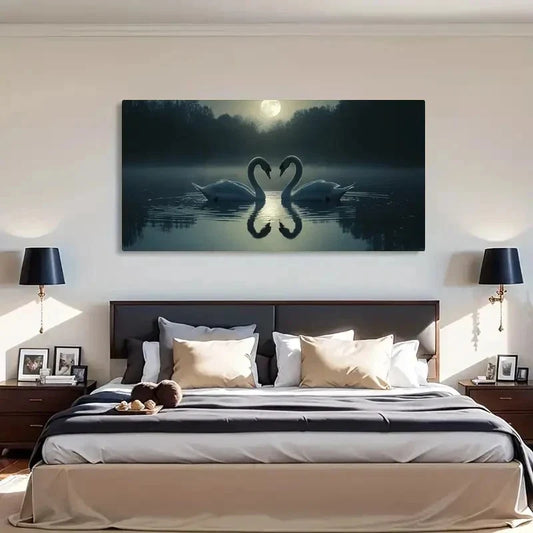 Black & White Vintage Swan Wall Art Canvas Office Home Room Framed 120x60cm