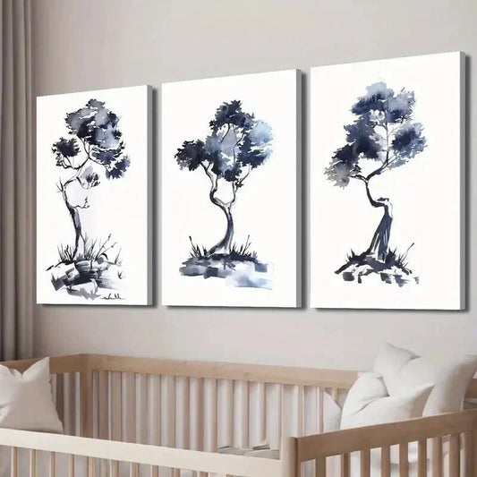 3pcs Blue & Black Abstract Tree Paintings Wall Art Set Canvas Framed 40x60cm - High Quality Print 100% Australian Made Wall Canvas Ready to Hang