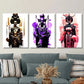 3pcs Female Characters in Golden, Purple and Black  Metal Print Ready to Hang Art Metal Print Ready to Hang Art
