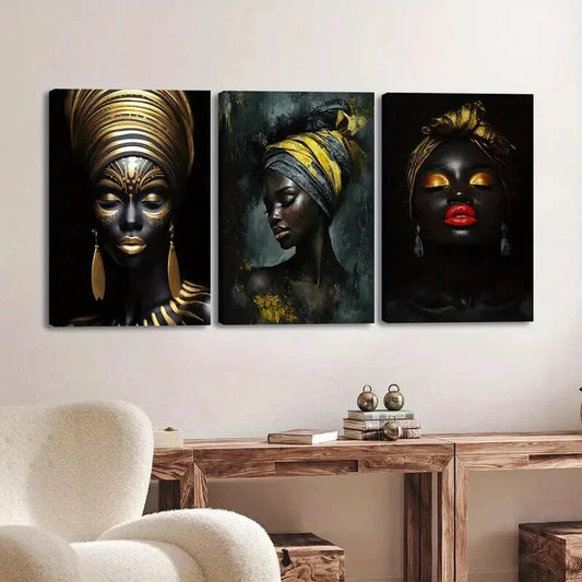 3pcs Abstract Women Black & Gold Red & Gray Dark Wall Art Set Canvas Framed 40x60cm - High Quality Print 100% Australian Made Wall Canvas Ready to Hang