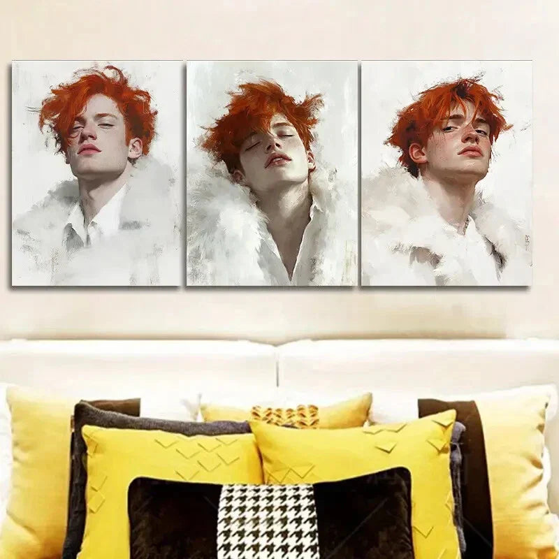 3pcs Featuring a Man with Red Hair Metal Print Ready to Hang Art