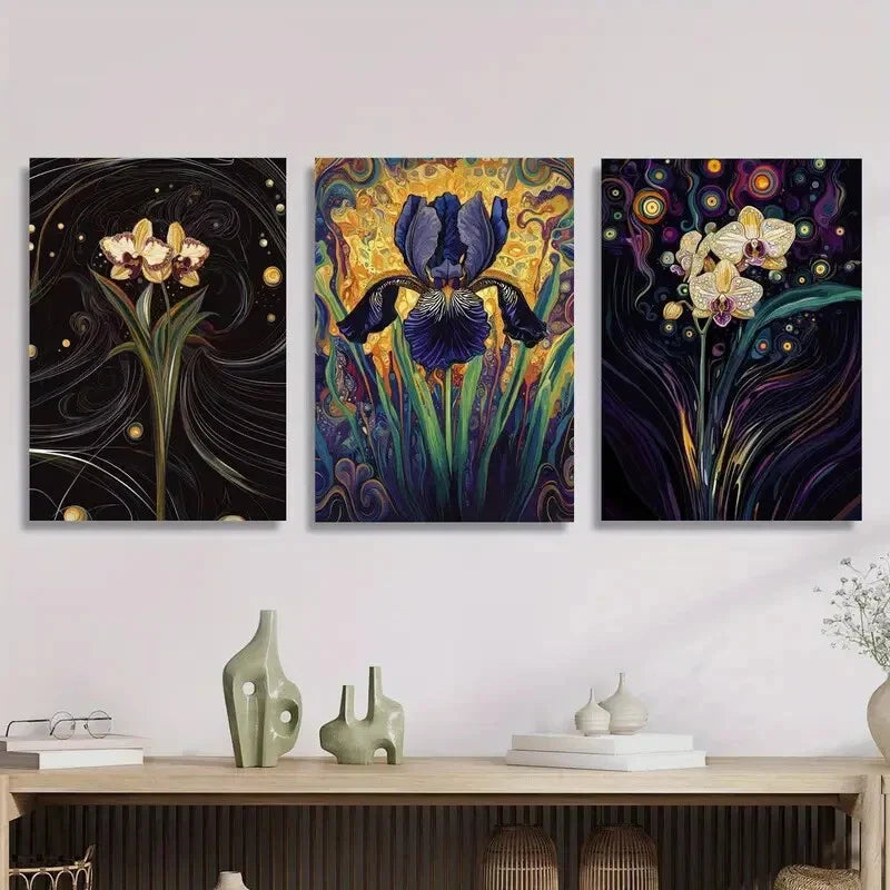 3pcs Colorful Tropical Flowers, Exotic Plants, Metal Print Ready to Hang Art