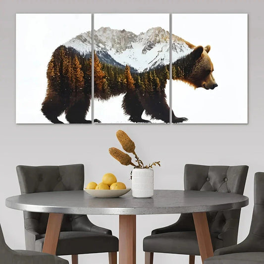 3pcs Arctic Grizzly Bear Triptych Metal Print Ready to Hang Art