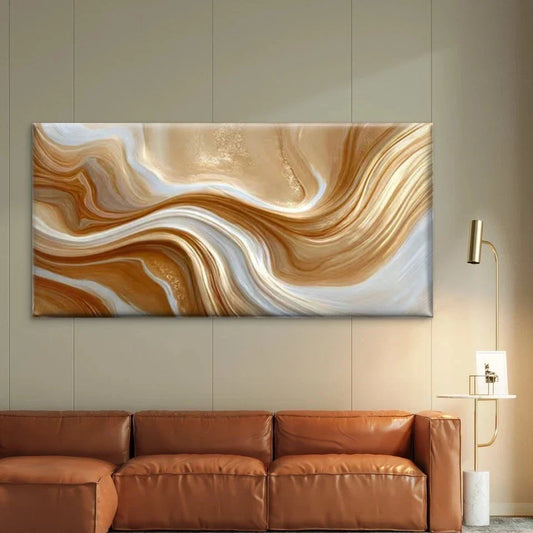 Golden Creamy Swirls Wall Art Canvas Office Home Room Framed 120x60cm