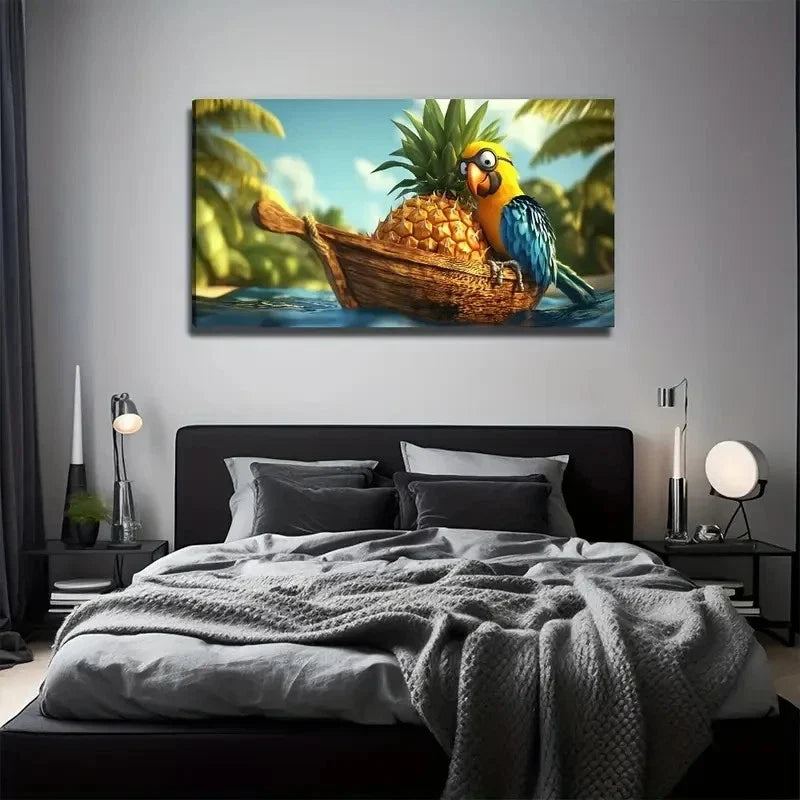 Parrot On Board Pineapple Wall Art Canvas Office Home Room Framed 120x60cm
