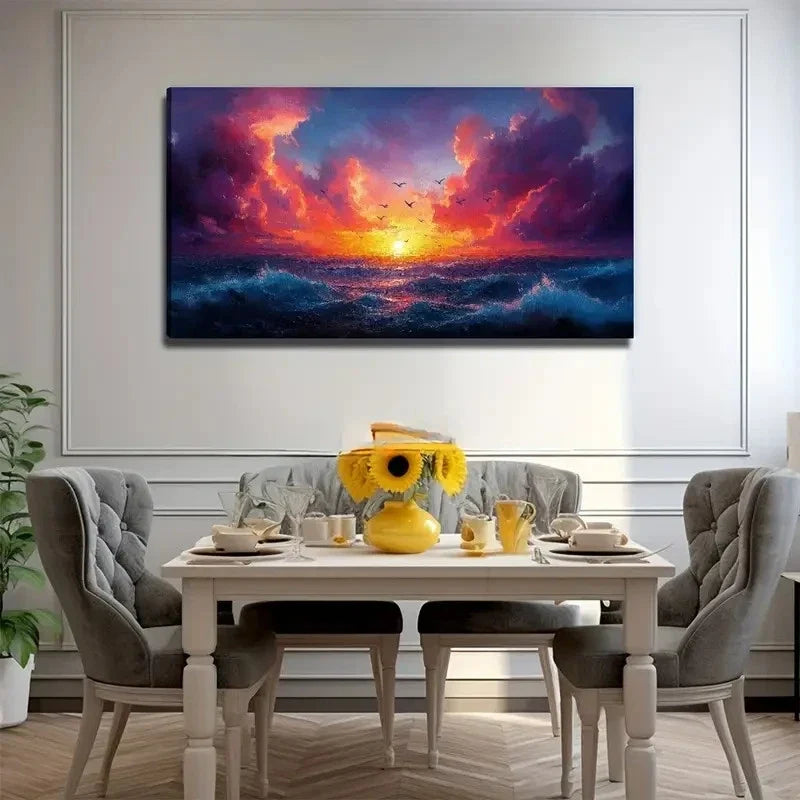 Sunset On The Sea Suitable Wall Art Canvas Office Home Room Framed 80x45cm