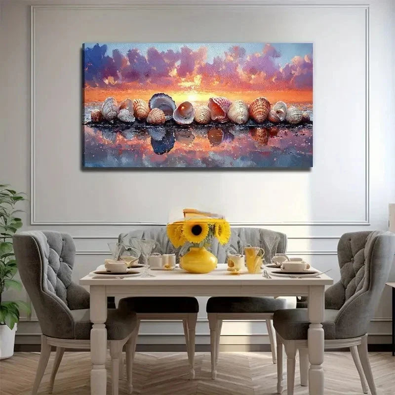 A Neat Row Nature Seashells Wall Art Canvas Office Home Room Framed 80x45cm