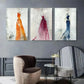 3pcs Elegant Women in Vibrant Watercolor Dresses Metal Print Ready to Hang Art