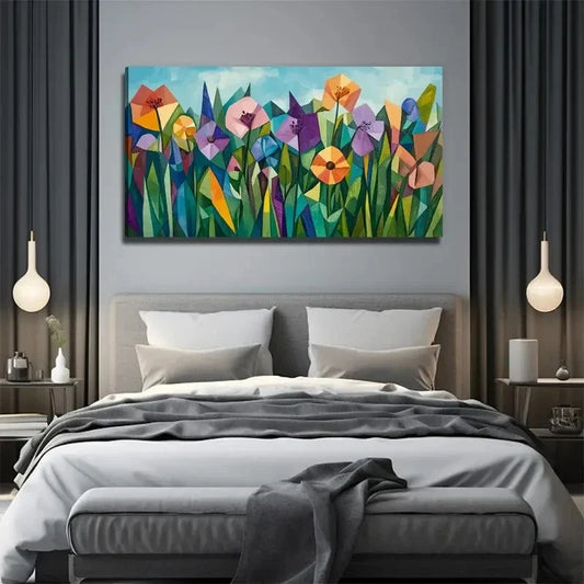 Vibrant Floral Colorful Wall Art Canvas Office Home Room Framed 80x45cm