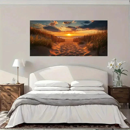 Beach Sunset Serene Coastal Wall Art Canvas Office Home Room Framed 80x45cm