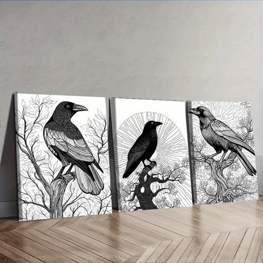 3pcs  The psychic Crow Wall Art Set Canvas Framed 40x60cm - High Quality Print 100% Australian Made Wall Canvas Ready to Hang