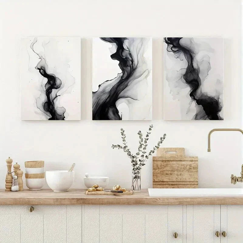 3pcs Black And White Simple Abstract Metal Print Ready to Hang Art
