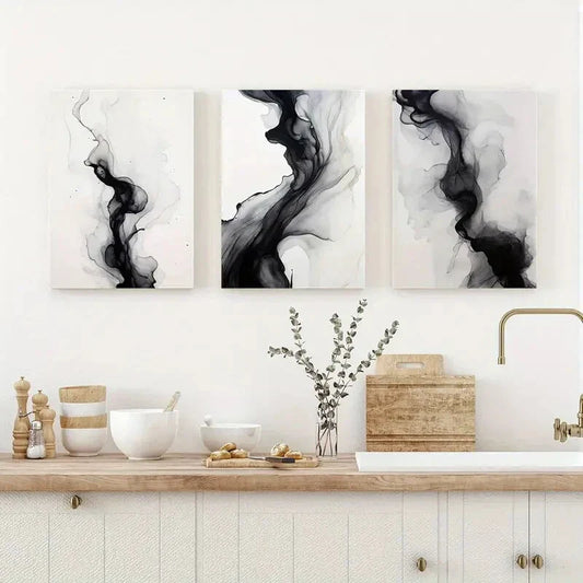 3pcs Black And White Simple Abstract Metal Print Ready to Hang Art
