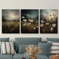3pcs Dark Floral Landscape, Metal Print Ready to Hang Art