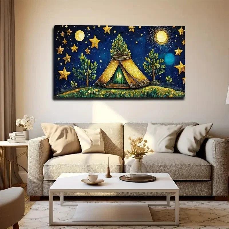 Nighttime Starry Sky Wall Art Canvas Office Home Room Framed 80x45cm