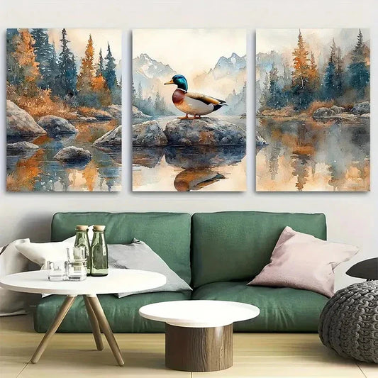 3pcs Mallard Duck Pond National Park Metal Print Ready to Hang Art