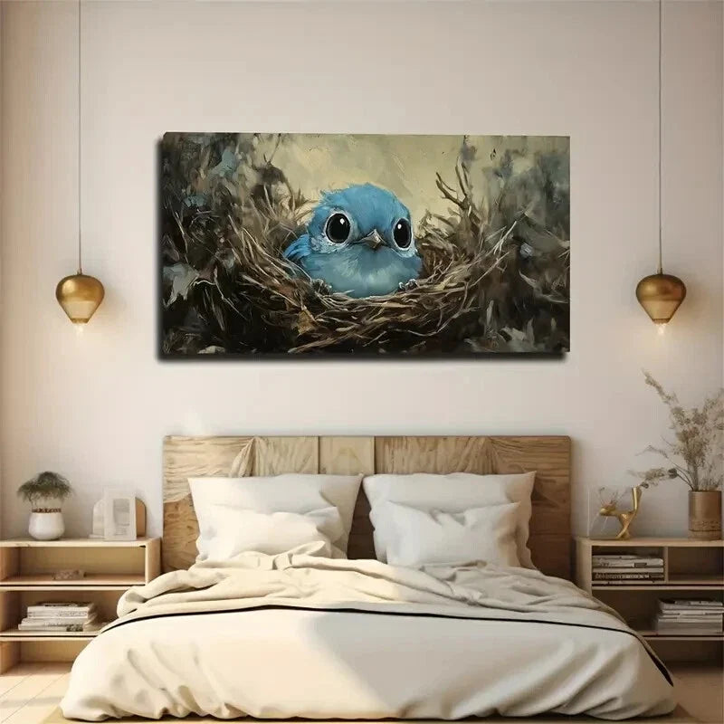Blue Bird In Nest Nordic Style Wall Art Canvas Office Home Room Framed 120x60cm